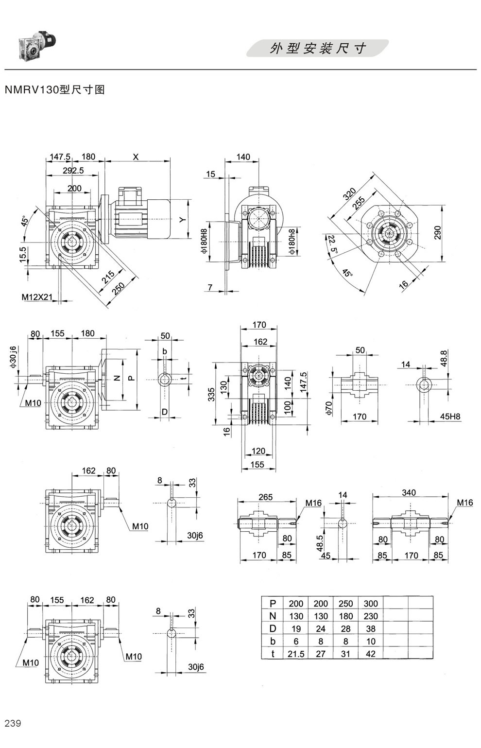NMRV130,NRV130,RV130型蝸輪蝸桿減速機(jī)外形尺寸圖
